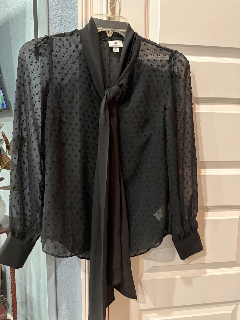 Sheer Black Swiss Dot Tie-Neck Blouse - Altuzarra